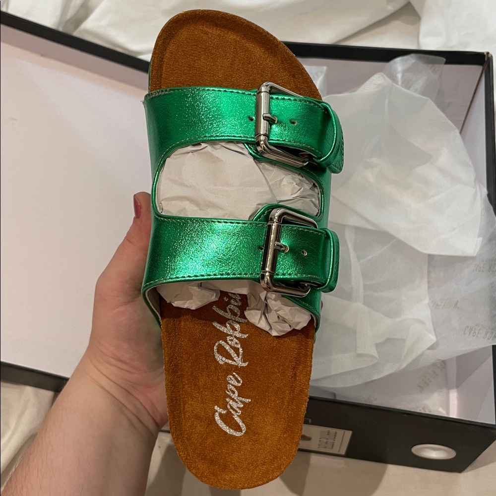 •CAPE ROBBIN• “Frannie” Double Buckle Upper Platform Sandals - Green // NIB - Picture 6 of 12